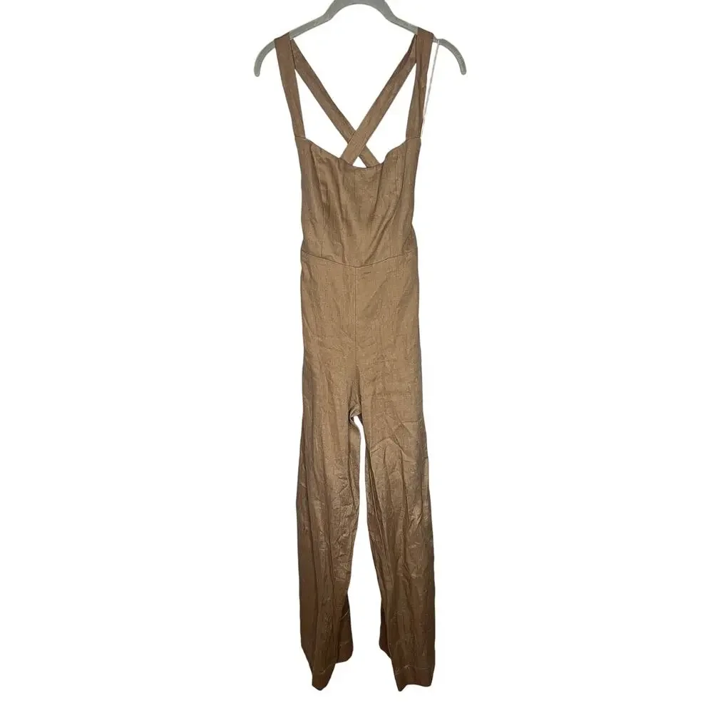 Reformation‎ Autumn Linen Jumpsuit Size 0 Mushroom Brown Wide Leg One Piece
